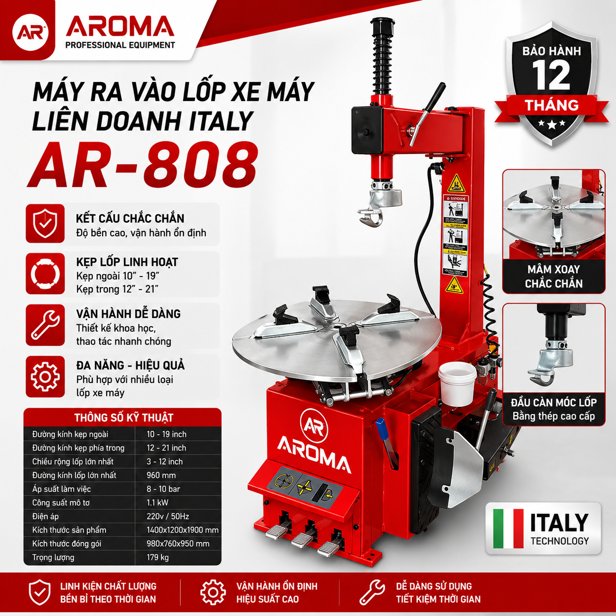 Máy ra vào lốp xe máy liên doanh Italy Aroma AR-808