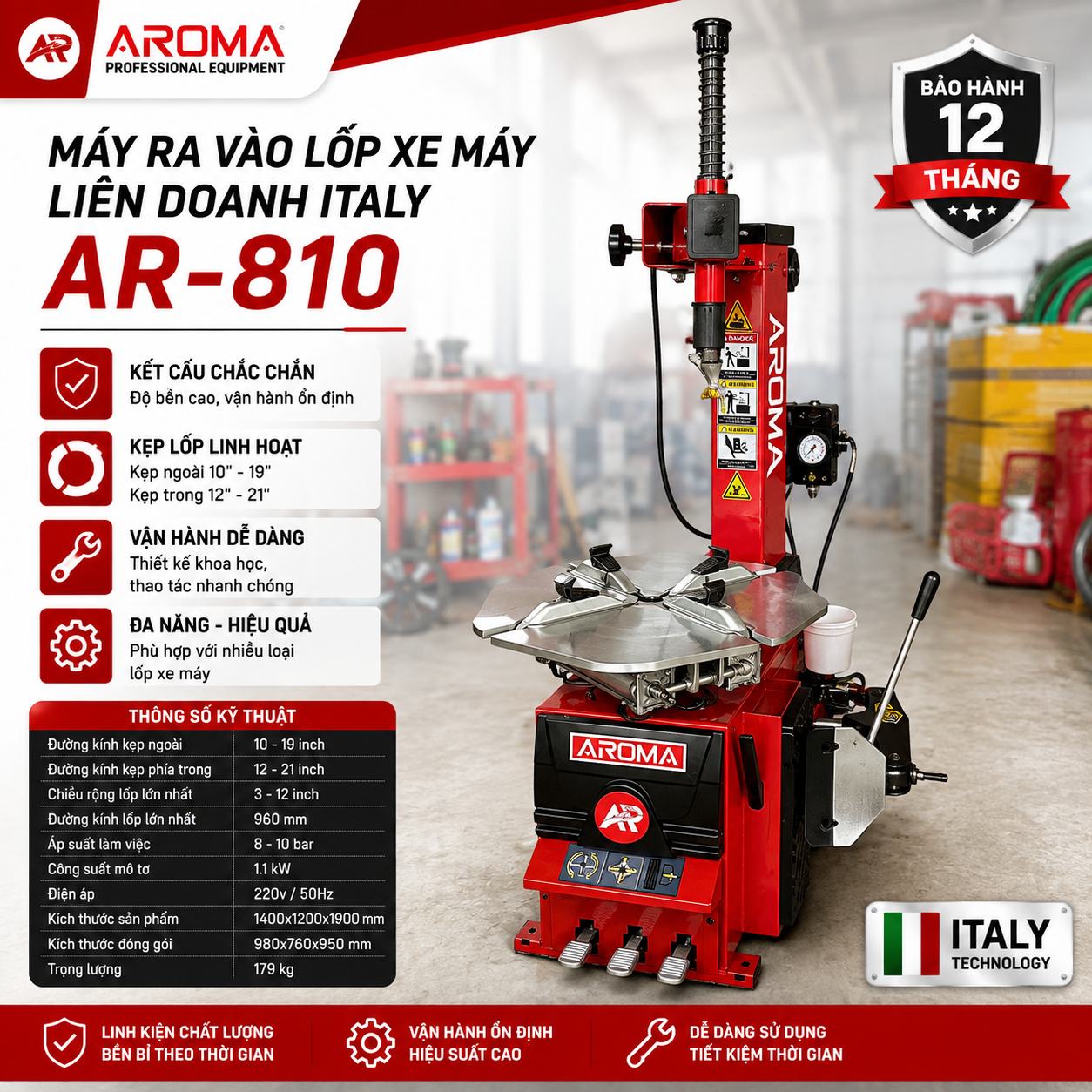 Máy ra vào lốp xe máy liên doanh Italy Aroma AR-810