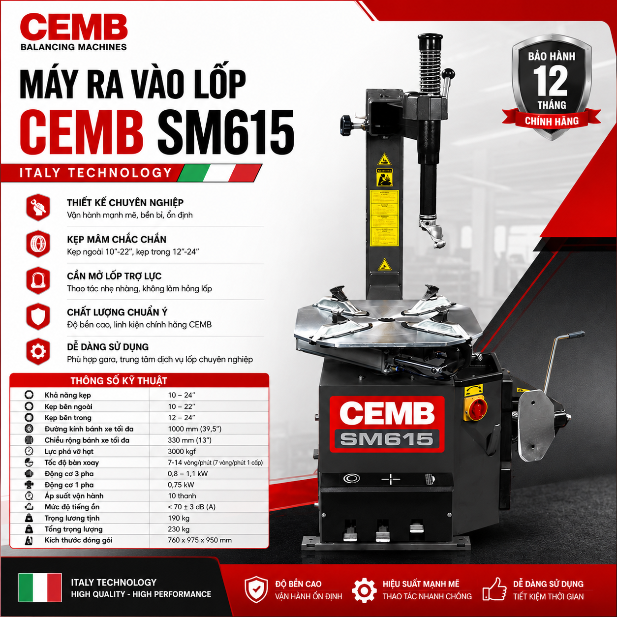 Máy thay lốp bán tự động CEMB  SM615