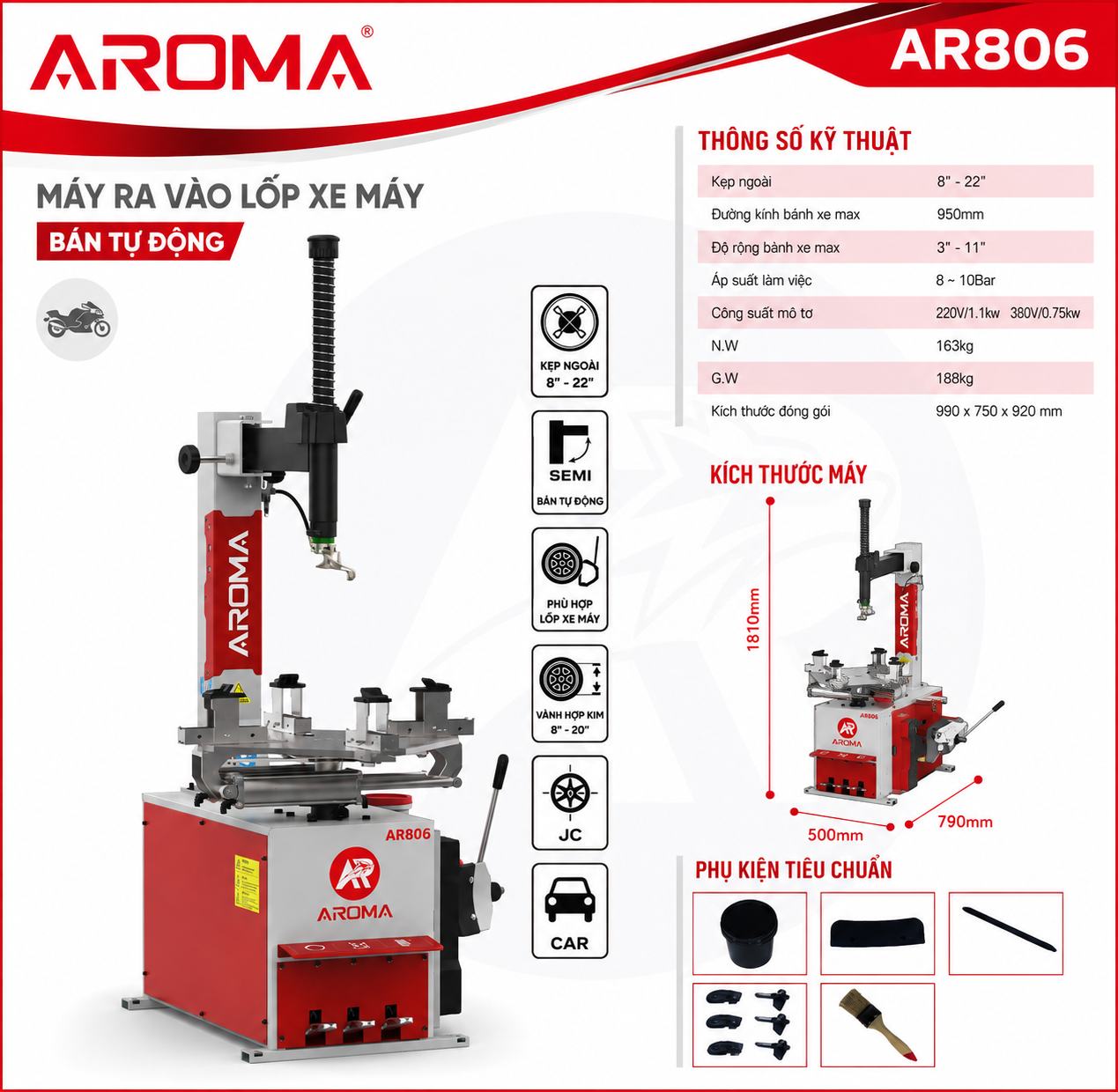 Máy ra vỏ xe tay ga và xe đạp điện chuyên dụng Aroma AR-806