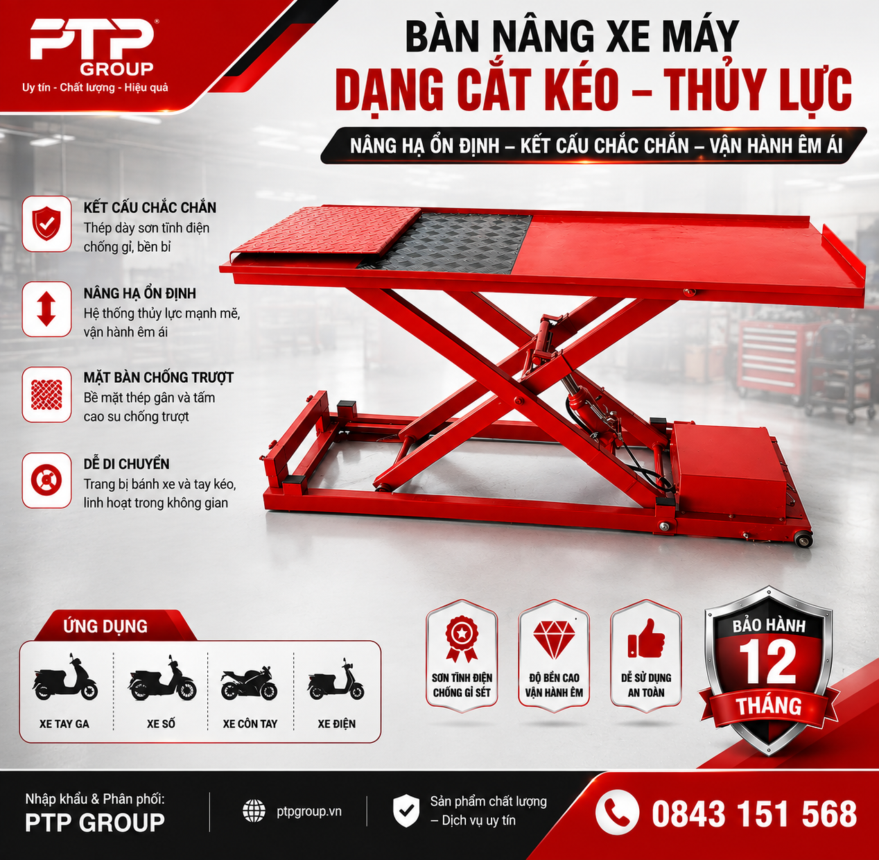 Bàn Nâng Xe Máy Thủy Lực Loại Cơ Điện Đặt Nổi (Bàn nâng cơ điện)